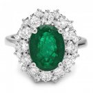 4.85Ct Natural Emerald & Diamond 14K Solid White Gold Ring