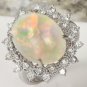 6.73Ct Natural Ethiopian Opal and Diamond 14K Solid White Gold Ring