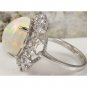 6.73Ct Natural Ethiopian Opal and Diamond 14K Solid White Gold Ring