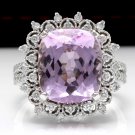 7.00 Carats NATURAL KUNZITE and DIAMOND 14K Solid White Gold Ring