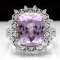 7.00 Carats NATURAL KUNZITE and DIAMOND 14K Solid White Gold Ring
