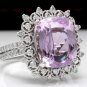 7.00 Carats NATURAL KUNZITE and DIAMOND 14K Solid White Gold Ring