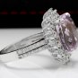 7.00 Carats NATURAL KUNZITE and DIAMOND 14K Solid White Gold Ring