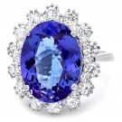 9.80 Carats NATURAL TANZANITE and DIAMOND 14K Solid White Gold Ring
