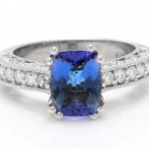 2.80 Carats NATURAL TANZANITE and DIAMOND 14K Solid White Gold Ring