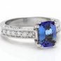 2.80 Carats NATURAL TANZANITE and DIAMOND 14K Solid White Gold Ring