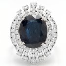 12.70Ct Natural Blue Sapphire & Diamond 14K White Solid Gold Ring