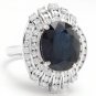 12.70Ct Natural Blue Sapphire & Diamond 14K White Solid Gold Ring