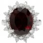 8.80 Carats Natural Red Garnet & Diamond 14K Solid White Gold Ring