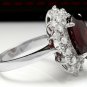 8.80 Carats Natural Red Garnet & Diamond 14K Solid White Gold Ring
