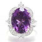 9.75 Carats Natural Amethyst and Diamond 14K Solid White Gold Ring