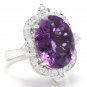 9.75 Carats Natural Amethyst and Diamond 14K Solid White Gold Ring