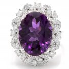 9.10Ct Natural Amethyst & Diamond 14K Solid White Gold Ring