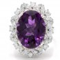 9.10Ct Natural Amethyst & Diamond 14K Solid White Gold Ring