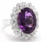 9.10Ct Natural Amethyst & Diamond 14K Solid White Gold Ring