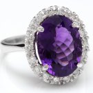 6.25 Carats Natural Amethyst and Diamond 14K Solid White Gold Ring