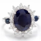 4.50Ct Natural Blue Sapphire & Diamond 14K White Solid Gold Ring