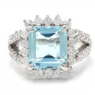 5.50 Carats NATURAL AQUAMARINE and DIAMOND 14K Solid White Gold Ring