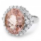 7.15 Carats Natural Morganite and Diamond 14K Solid White Gold Ring