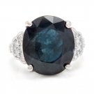 20.60 Ct Natural Australian Sapphire & Diamond 14K White Solid Gold Ring