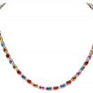 33.60Ct Natural Multicolor  Sapphire & Diamond 14K Solid White Gold Necklace