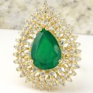 4.80CT Natural Emerald & Diamond 14K Solid Yellow Gold Ring