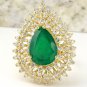 4.80CT Natural Emerald & Diamond 14K Solid Yellow Gold Ring