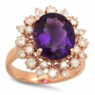 6.00 Carats Natural Amethyst and Diamond 14K Solid Rose Gold Ring