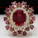 9.57 Carats Natural Red Ruby and Diamond 14K Solid Yellow Gold Ring