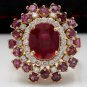9.57 Carats Natural Red Ruby and Diamond 14K Solid Yellow Gold Ring