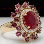 9.57 Carats Natural Red Ruby and Diamond 14K Solid Yellow Gold Ring