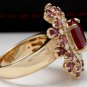 9.57 Carats Natural Red Ruby and Diamond 14K Solid Yellow Gold Ring
