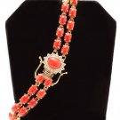 20.40Ct Natural Coral & Diamond 14K Solid Yellow Gold Bracelet