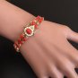 20.40Ct Natural Coral & Diamond 14K Solid Yellow Gold Bracelet