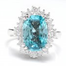 6.75 Carats Natural Blue Zircon and Diamond 14K Solid White Gold Ring
