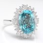 6.75 Carats Natural Blue Zircon and Diamond 14K Solid White Gold Ring