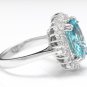 6.75 Carats Natural Blue Zircon and Diamond 14K Solid White Gold Ring