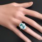 6.75 Carats Natural Blue Zircon and Diamond 14K Solid White Gold Ring