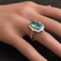 6.75 Carats Natural Blue Zircon and Diamond 14K Solid White Gold Ring