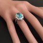 6.75 Carats Natural Blue Zircon and Diamond 14K Solid White Gold Ring