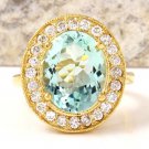 5.10 Carats Natural Aquamarine and Diamond 14K Solid Yellow Gold Ring