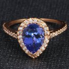 2.05 Carats NATURAL TANZANITE and DIAMOND 14K Solid Rose Gold Ring