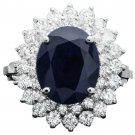 6.00Ct Natural Blue Sapphire & Diamond 14K White Solid Gold Ring