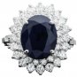 6.00Ct Natural Blue Sapphire & Diamond 14K White Solid Gold Ring