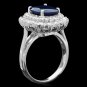 6.00Ct Natural Blue Sapphire & Diamond 14K White Solid Gold Ring