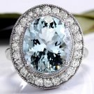 7.26 Carats NATURAL AQUAMARINE and DIAMOND 14K Solid White Gold Ring