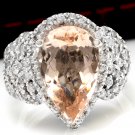 6.93 Carats Natural Morganite and Diamond 14K Solid White Gold Ring