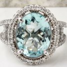 4.75 Carats NATURAL AQUAMARINE and DIAMOND 14K Solid White Gold Ring
