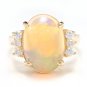6.10Ct Natural Ethiopian Opal and Diamond 14K Solid Yellow Gold Ring