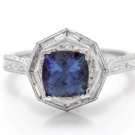2.35 Carats NATURAL TANZANITE and DIAMOND 18K Solid White Gold Ring